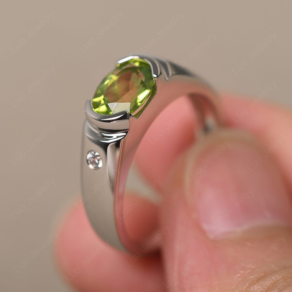 Peridot Ring East West Oval Engagement Ring - LUO Jewelry