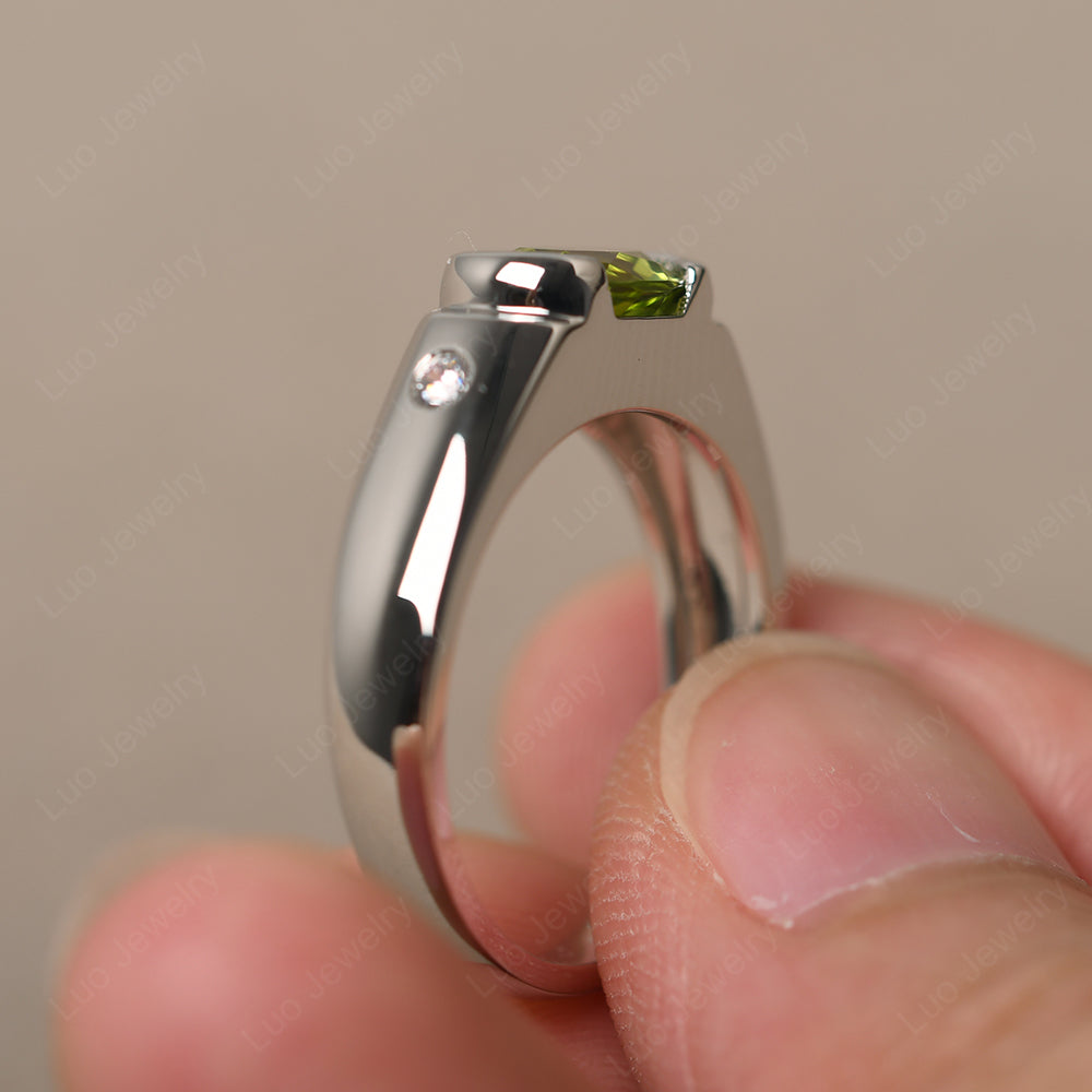 Peridot Ring East West Oval Engagement Ring - LUO Jewelry