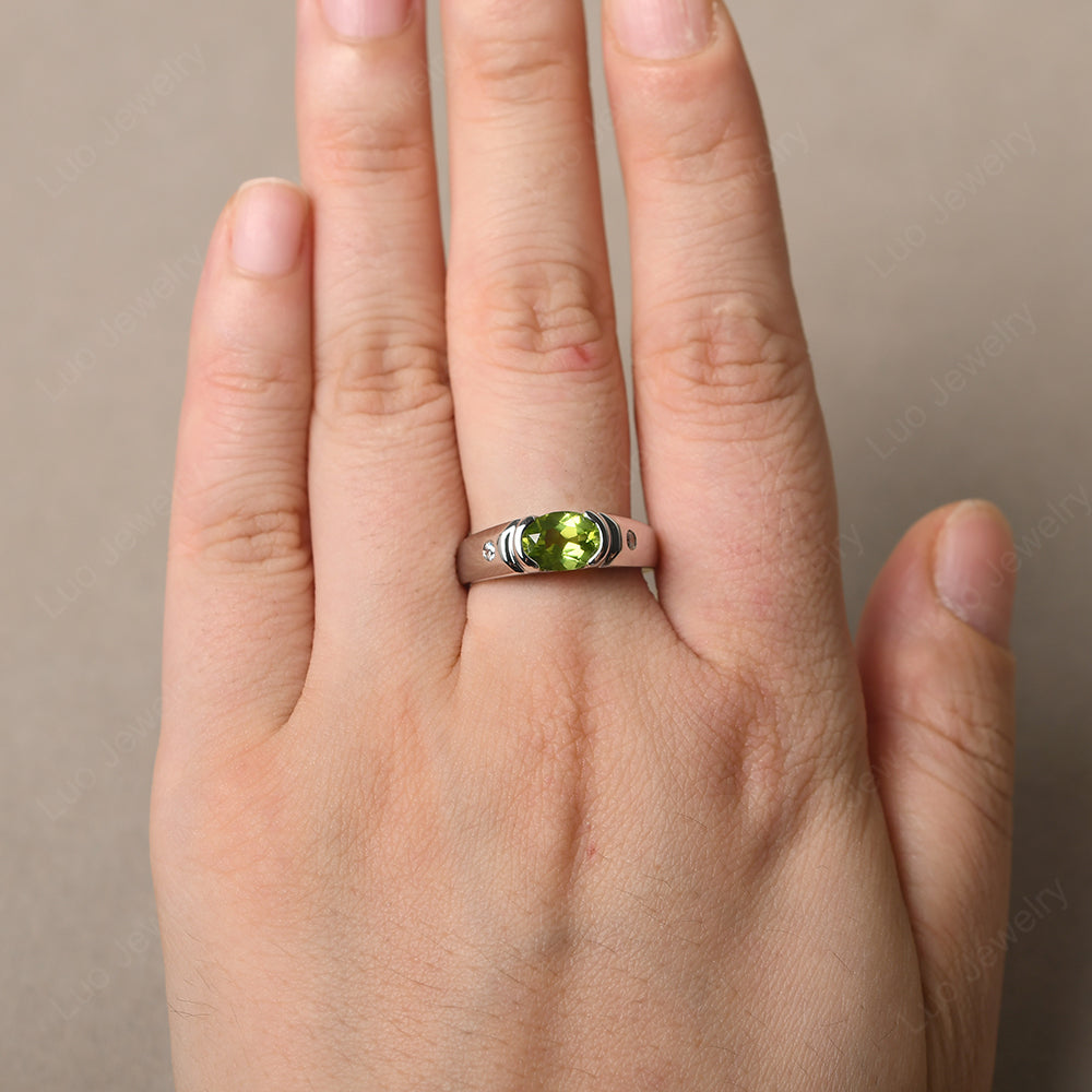 Peridot Ring East West Oval Engagement Ring - LUO Jewelry