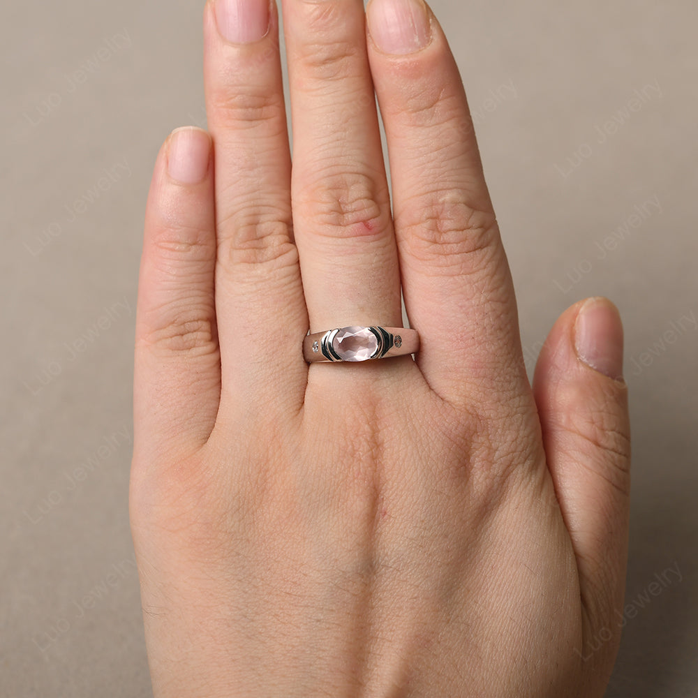 Rose Quartz Ring East West Oval Engagement Ring - LUO Jewelry