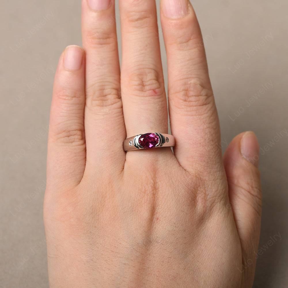 Ruby Ring East West Oval Engagement Ring - LUO Jewelry