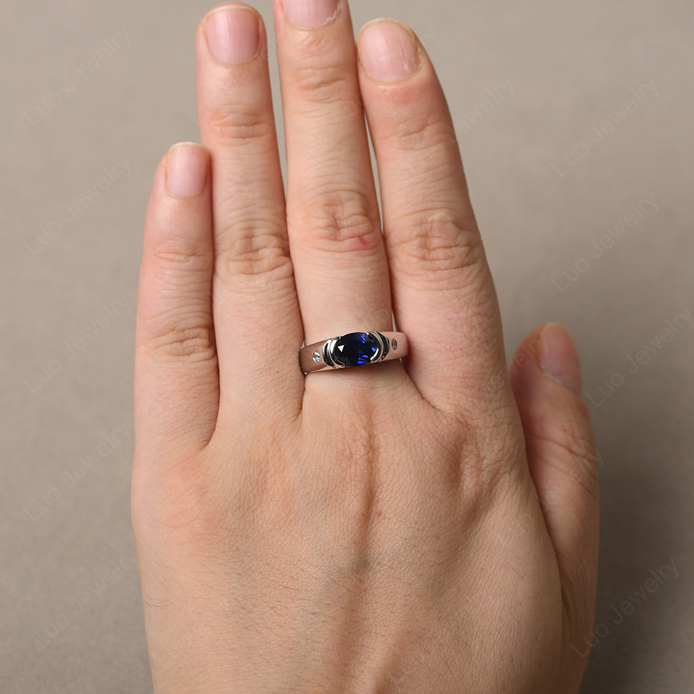 Sapphire Ring East West Oval Engagement Ring - LUO Jewelry