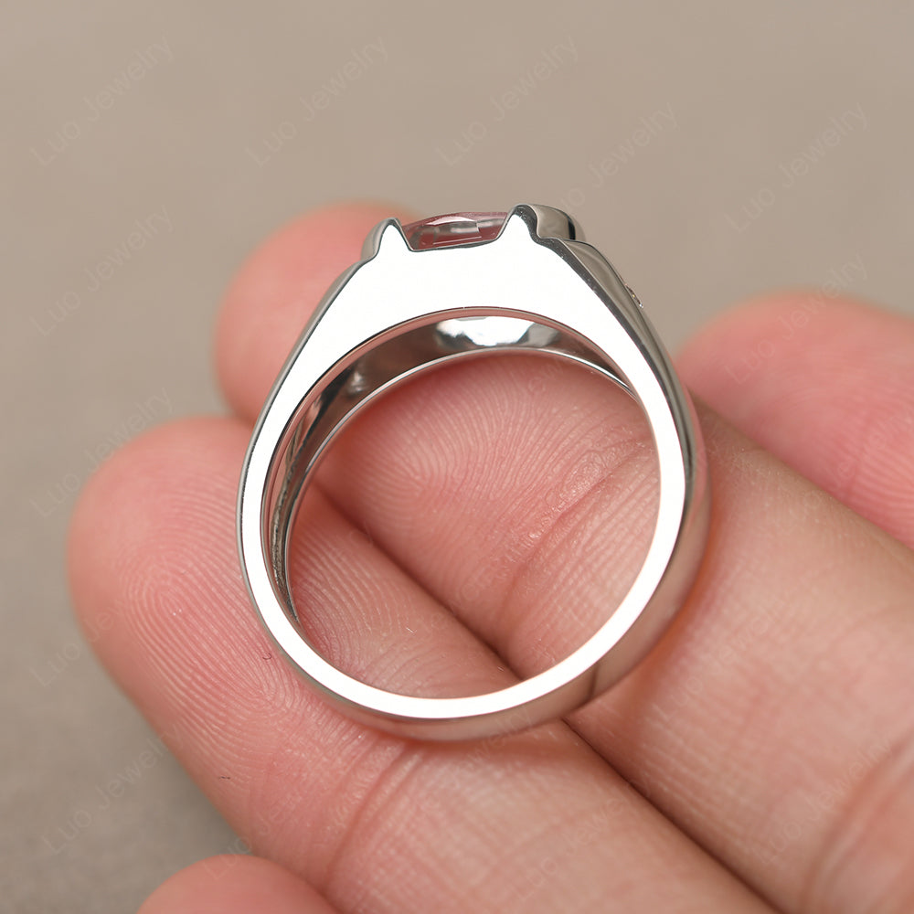 White Topaz Ring East West Oval Engagement Ring - LUO Jewelry