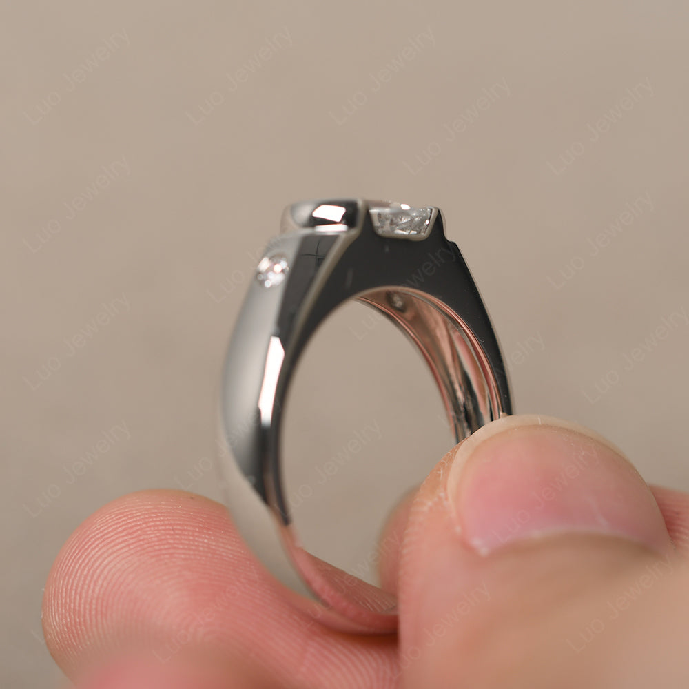 White Topaz Ring East West Oval Engagement Ring - LUO Jewelry