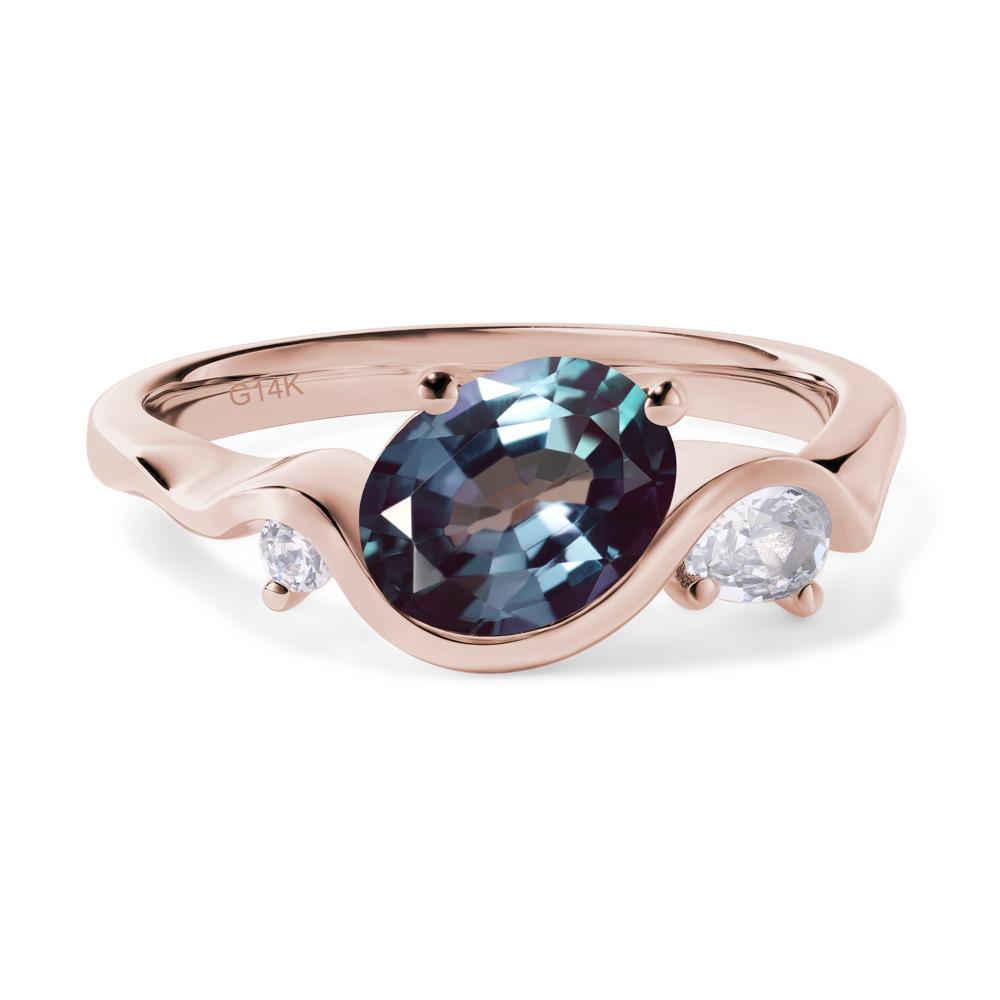 Wave Oval Lab Created Alexandrite Engagement Ring - LUO Jewelry #metal_14k rose gold