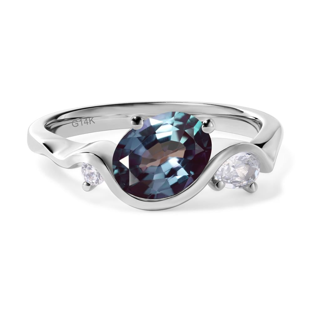 Wave Oval Lab Created Alexandrite Engagement Ring - LUO Jewelry #metal_14k white gold