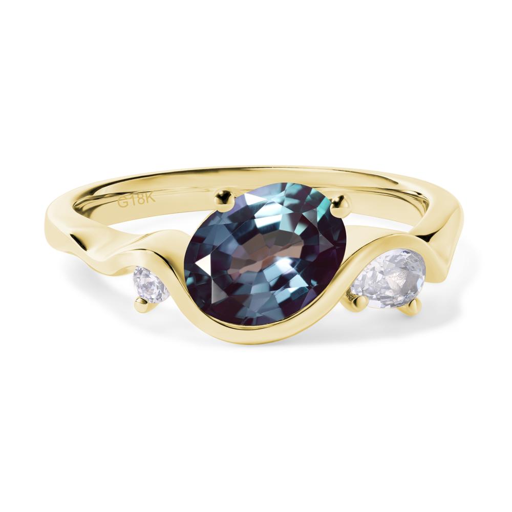 Wave Oval Lab Created Alexandrite Engagement Ring - LUO Jewelry #metal_18k yellow gold