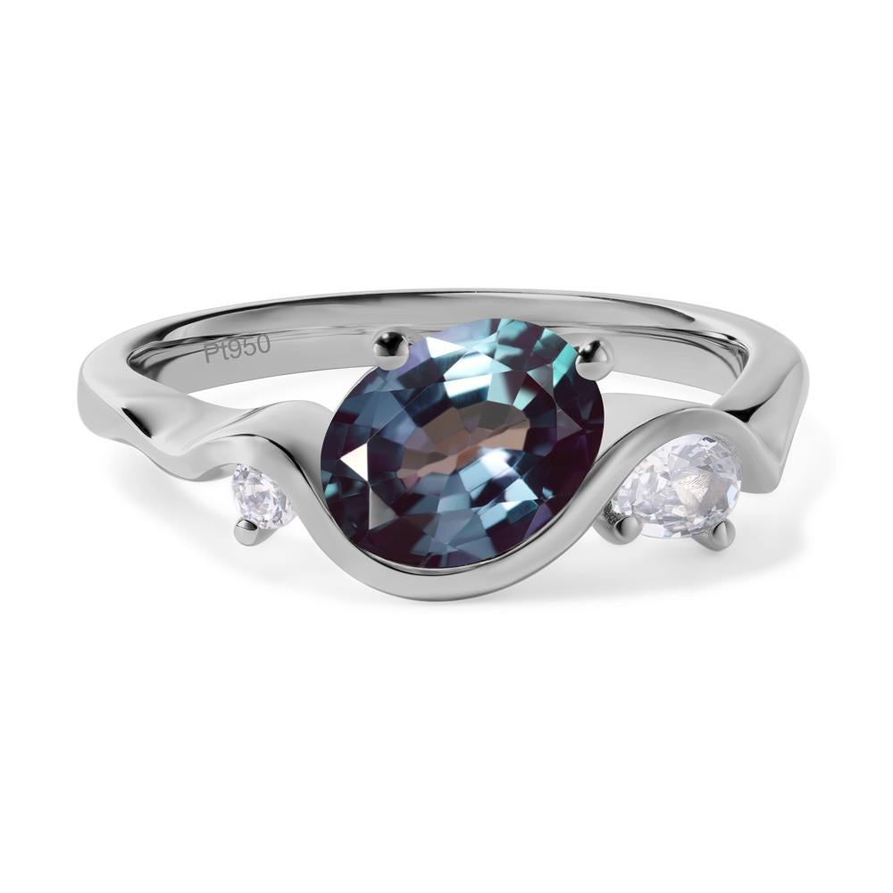 Wave Oval Lab Created Alexandrite Engagement Ring - LUO Jewelry #metal_platinum