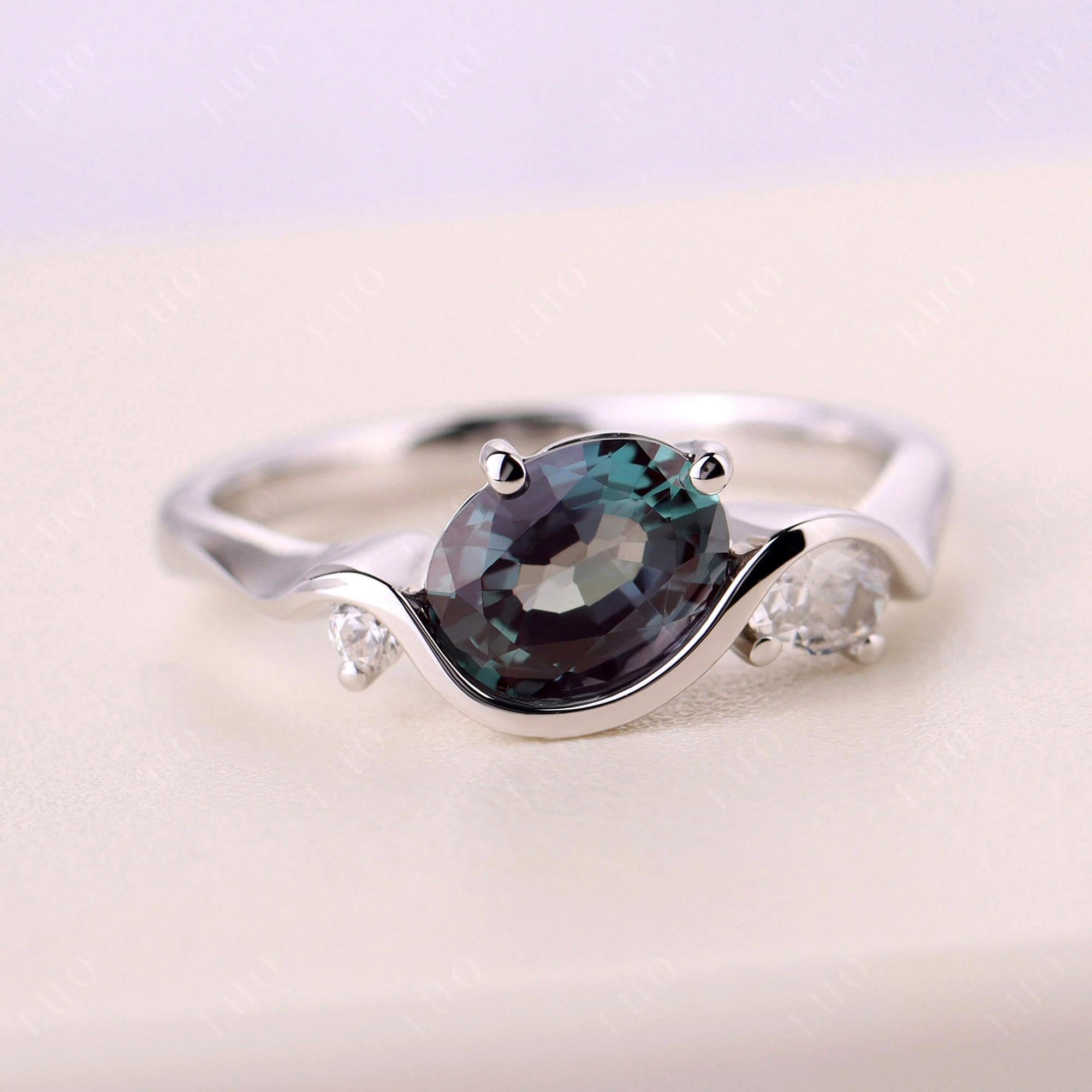 Wave Oval Lab Created Alexandrite Engagement Ring - LUO Jewelry