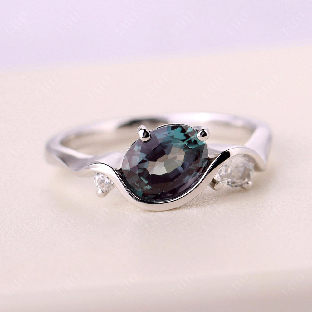 Wave Oval Lab Created Alexandrite Engagement Ring