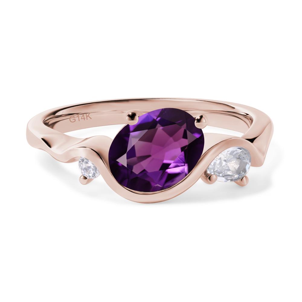 Wave Oval Amethyst Engagement Ring - LUO Jewelry #metal_14k rose gold