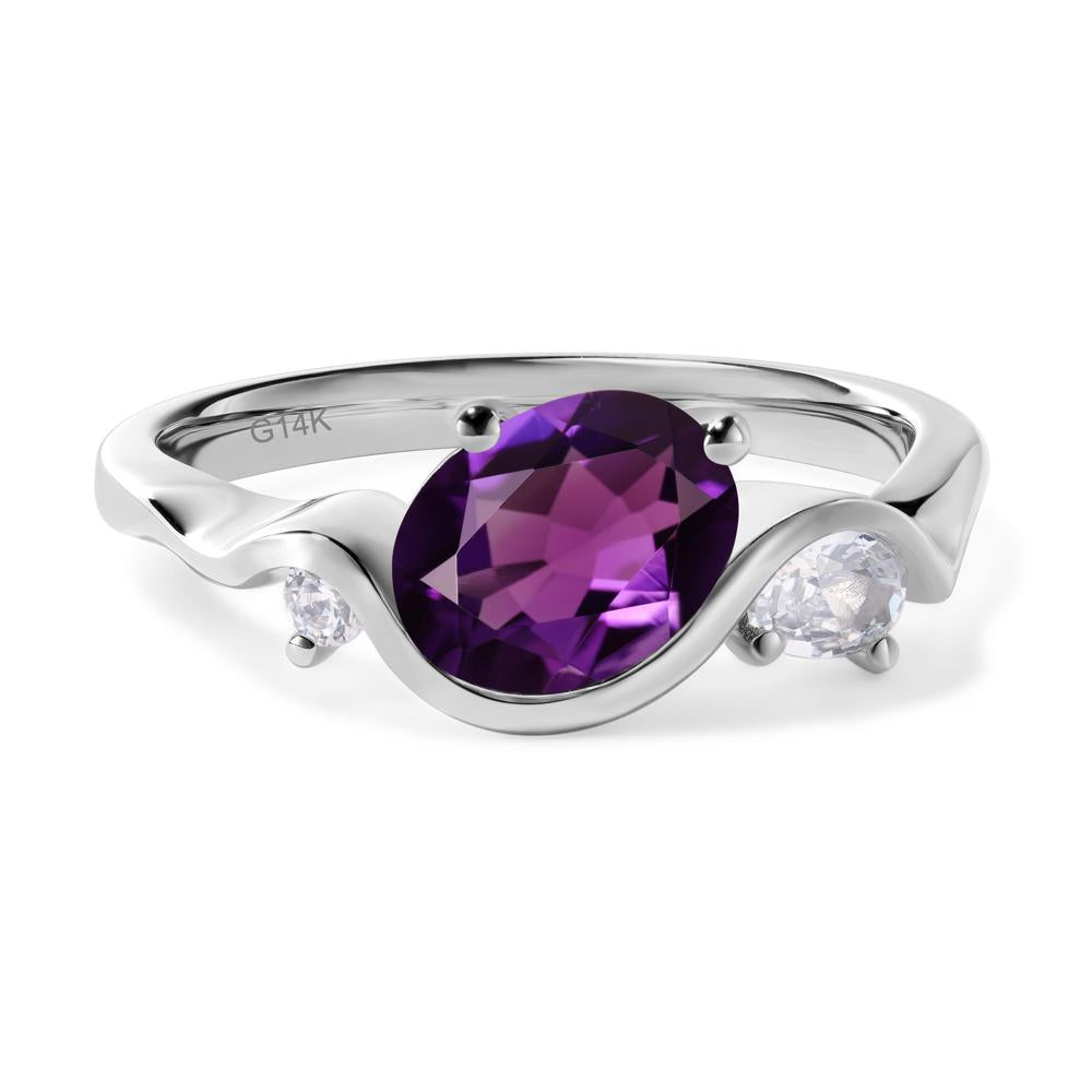 Wave Oval Amethyst Engagement Ring - LUO Jewelry #metal_14k white gold