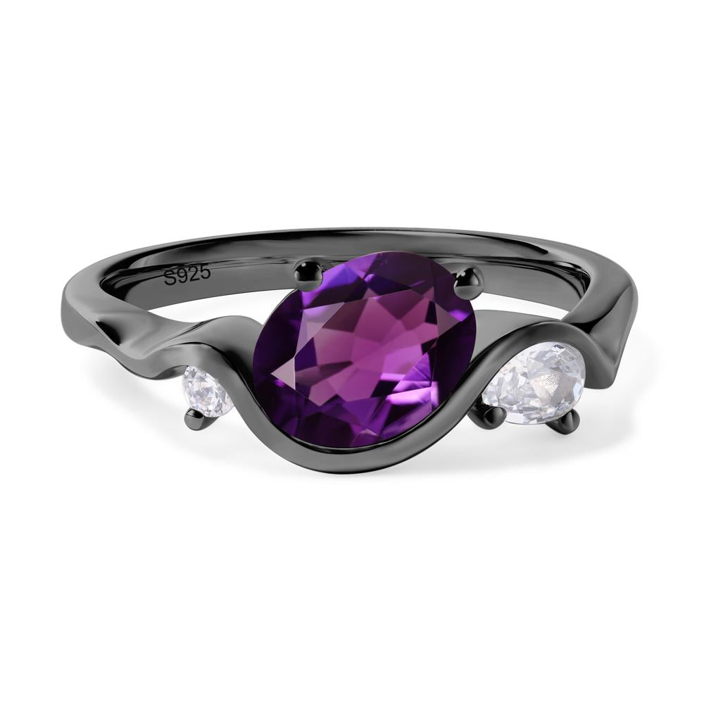 Wave Oval Amethyst Engagement Ring - LUO Jewelry #metal_black finish sterling silver