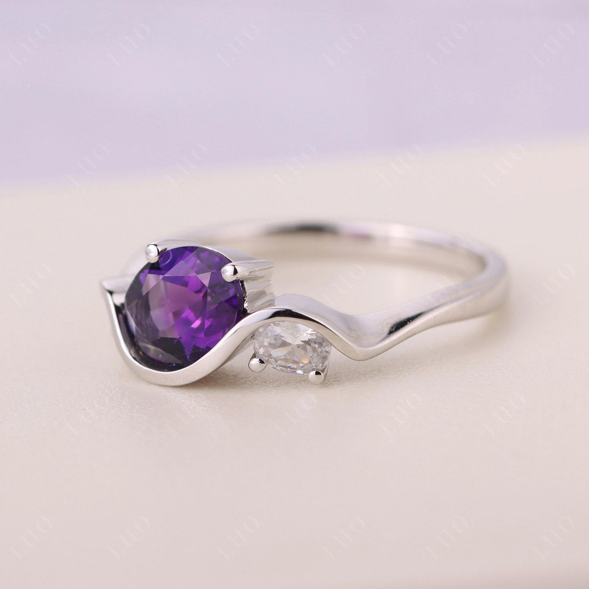 Wave Oval Amethyst Engagement Ring - LUO Jewelry