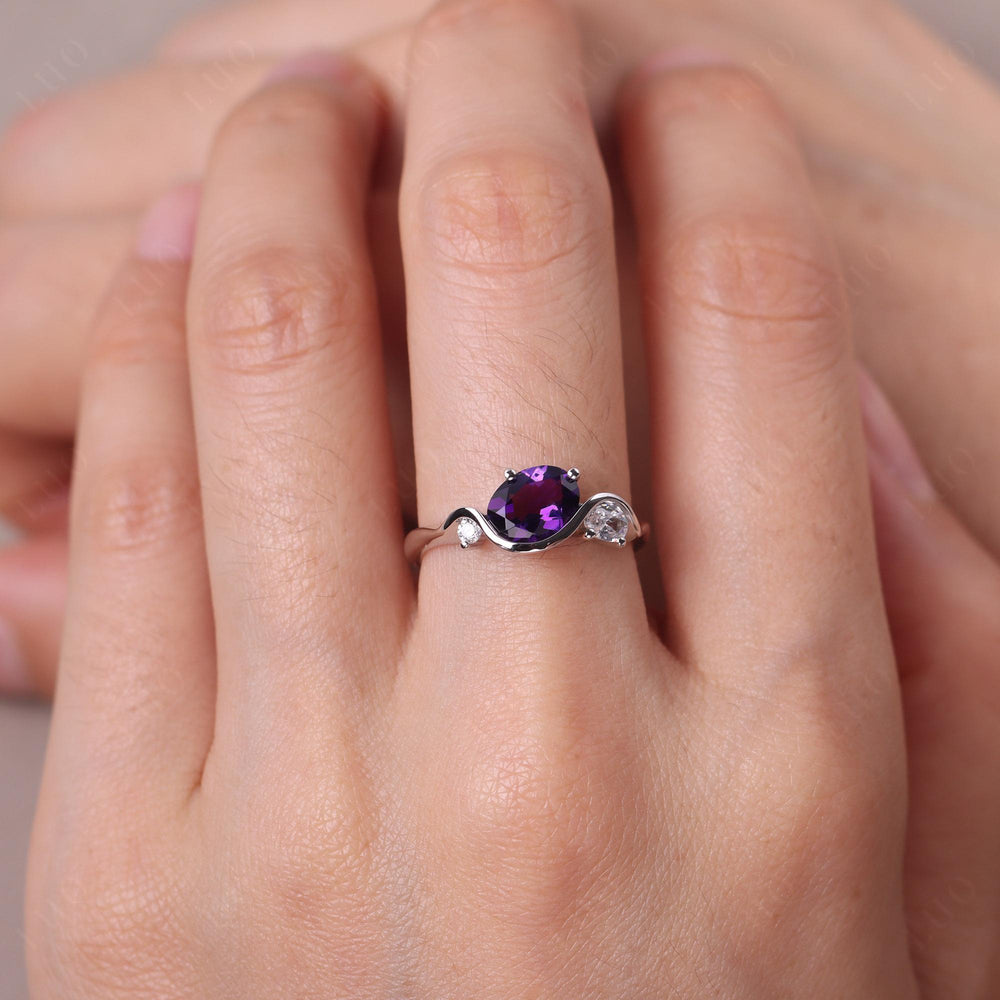 Wave Oval Amethyst Engagement Ring