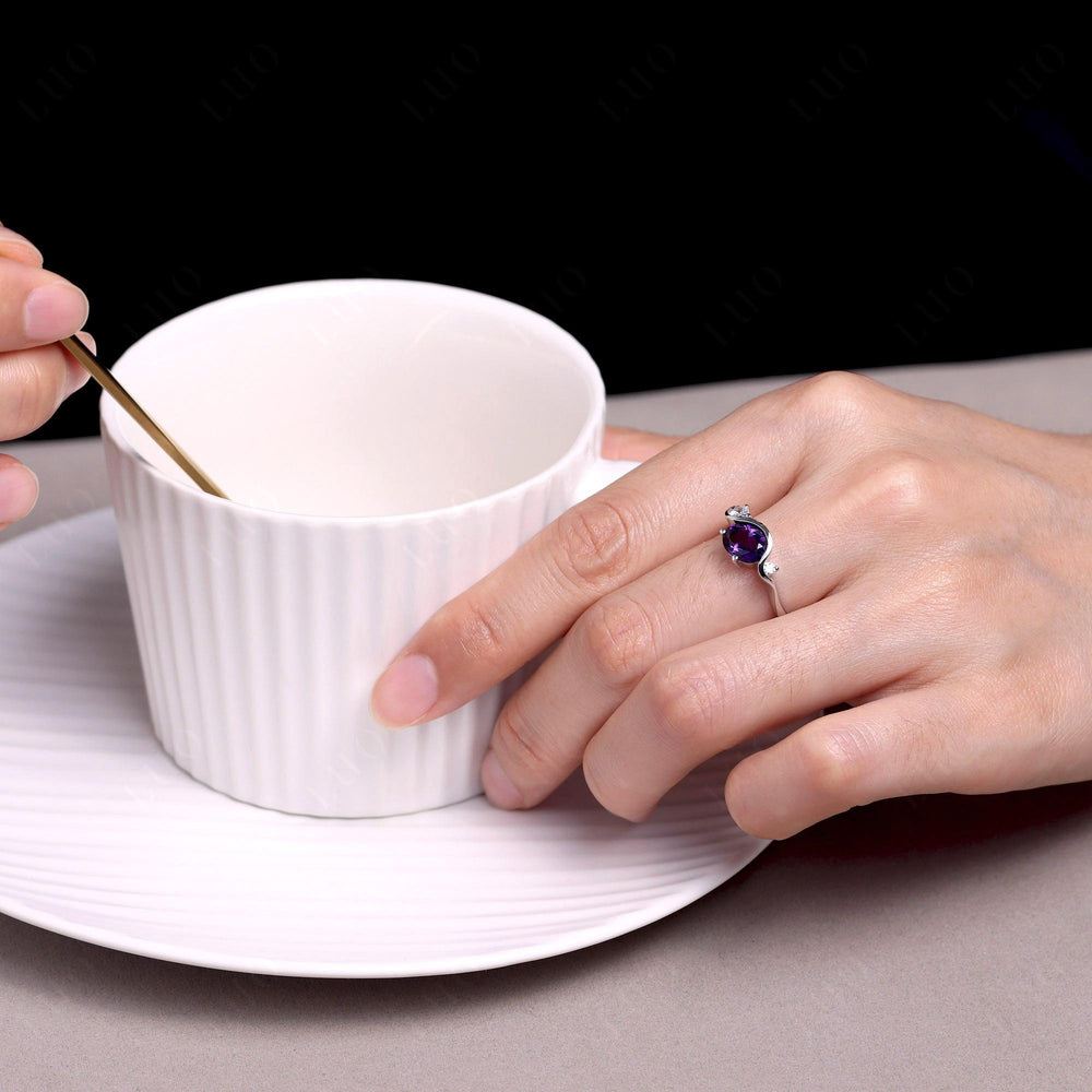 Wave Oval Amethyst Engagement Ring