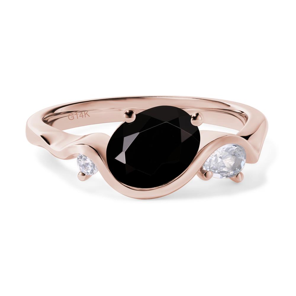 Wave Oval Black Stone Engagement Ring - LUO Jewelry #metal_14k rose gold
