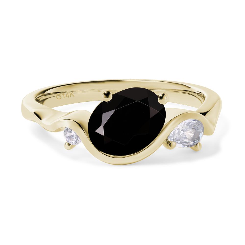 Wave Oval Black Stone Engagement Ring - LUO Jewelry #metal_14k yellow gold