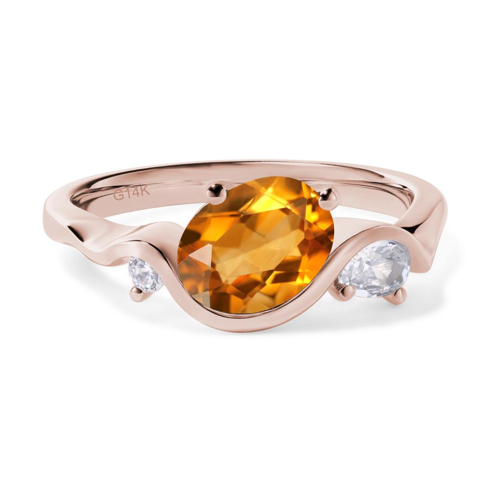 Wave Oval Citrine Engagement Ring - LUO Jewelry #metal_14k rose gold