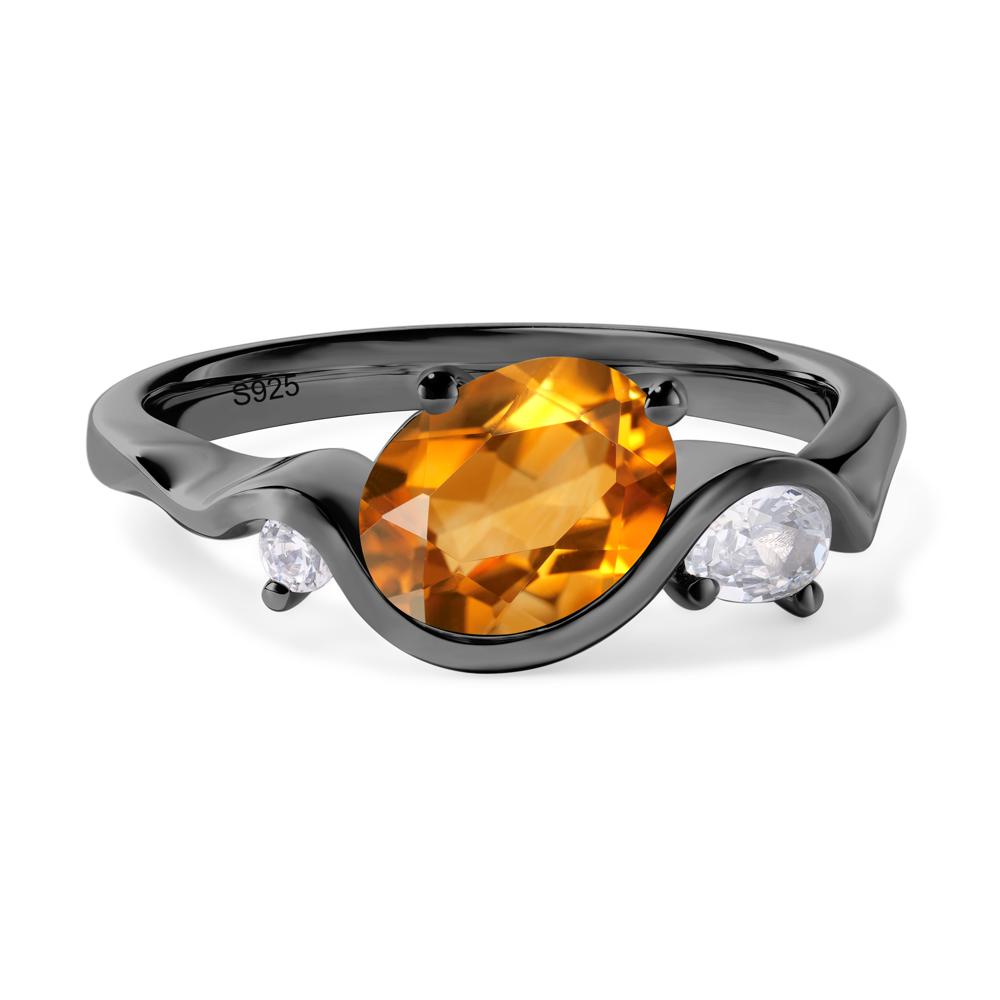 Wave Oval Citrine Engagement Ring - LUO Jewelry #metal_black finish sterling silver