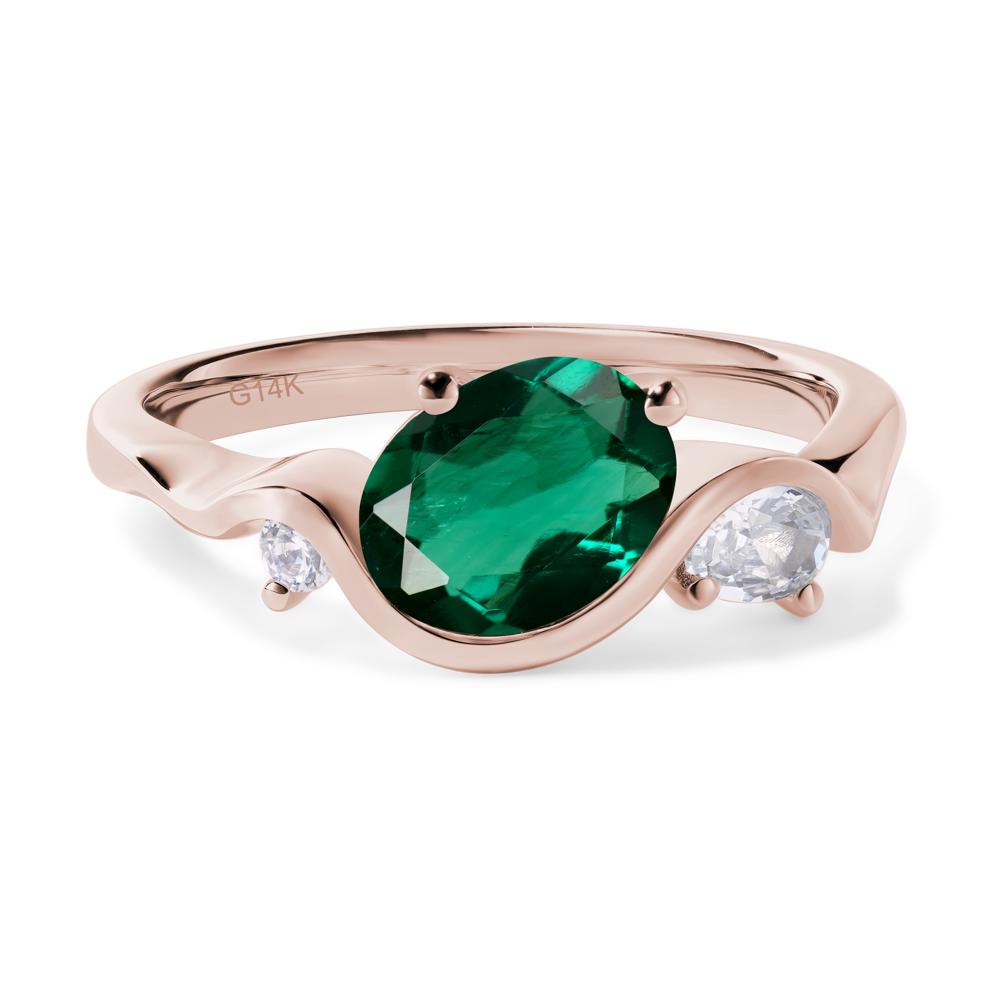 Wave Oval Lab Created Emerald Engagement Ring - LUO Jewelry #metal_14k rose gold