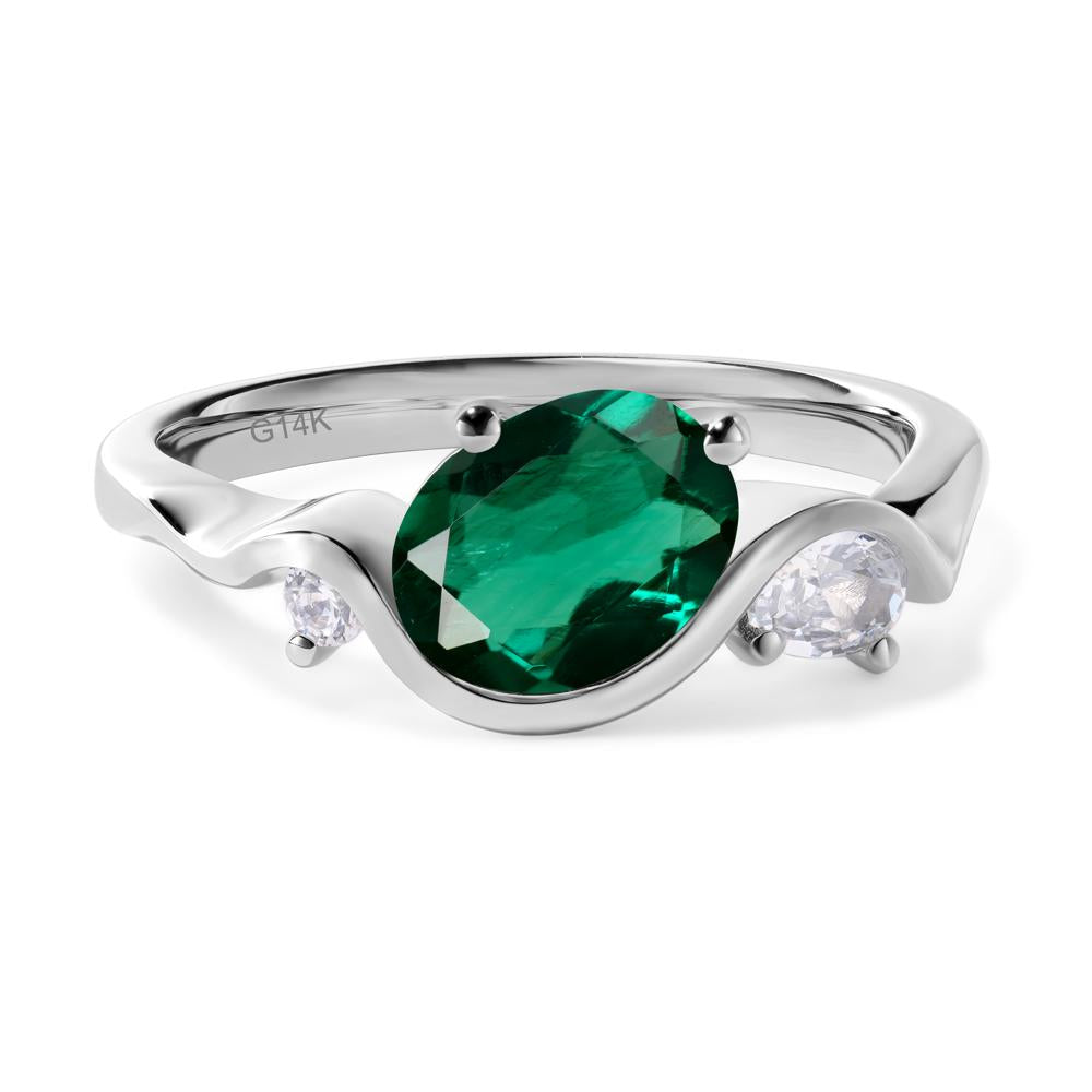 Wave Oval Lab Created Emerald Engagement Ring - LUO Jewelry #metal_14k white gold