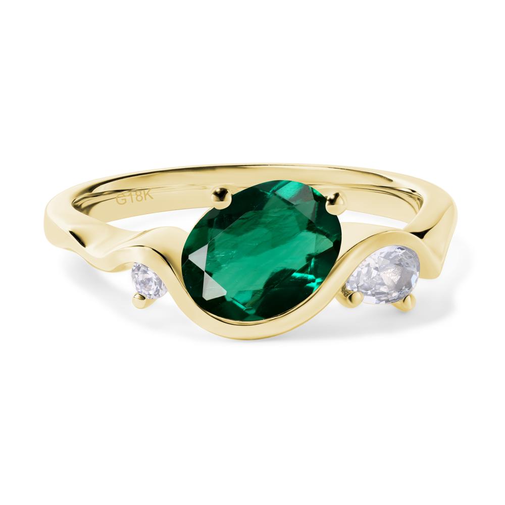 Wave Oval Lab Created Emerald Engagement Ring - LUO Jewelry #metal_18k yellow gold