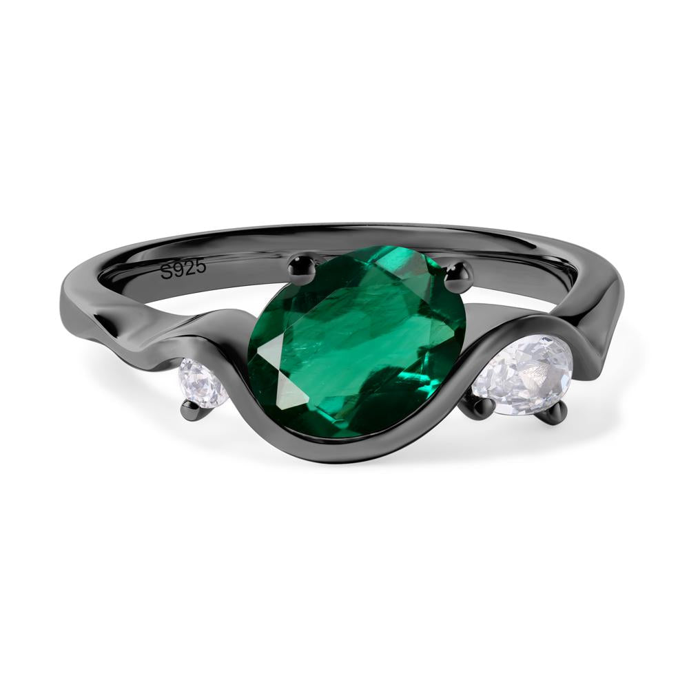 Wave Oval Lab Created Emerald Engagement Ring - LUO Jewelry #metal_black finish sterling silver