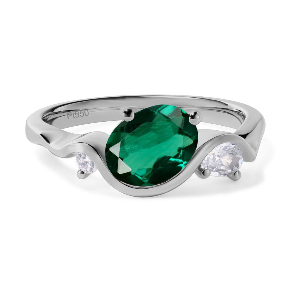 Wave Oval Lab Created Emerald Engagement Ring - LUO Jewelry #metal_platinum