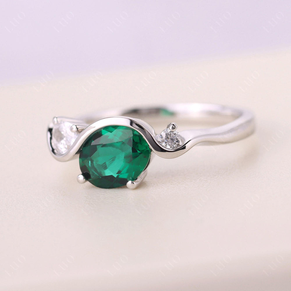 Wave Oval Lab Emerald Engagement Ring