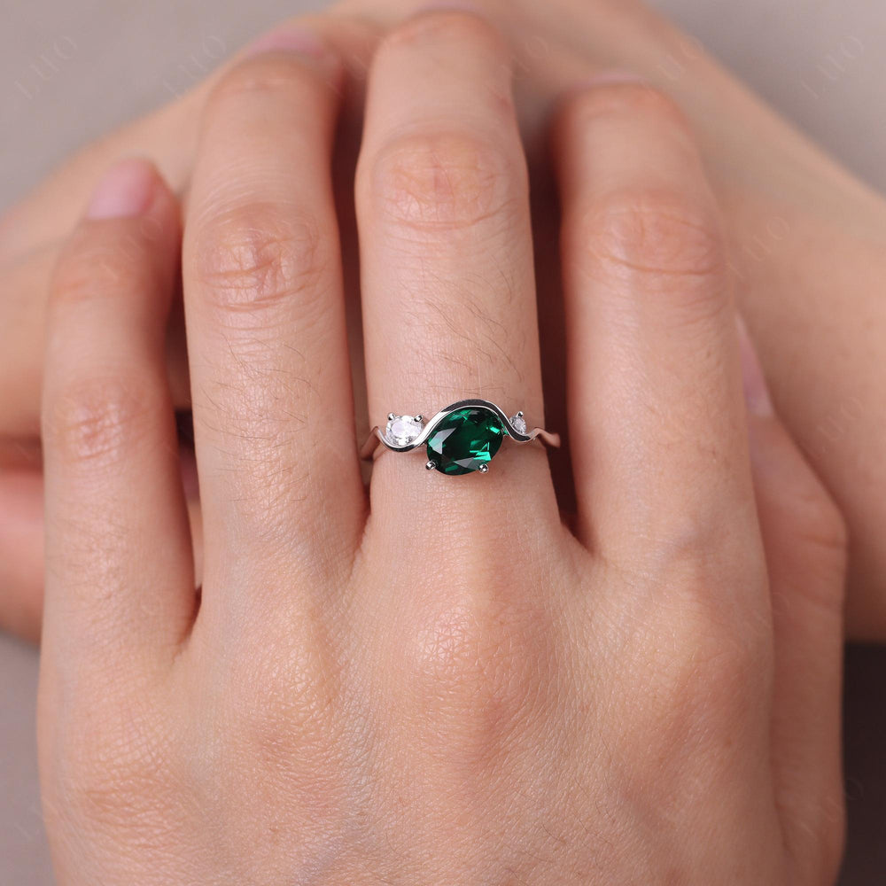 Wave Oval Lab Emerald Engagement Ring