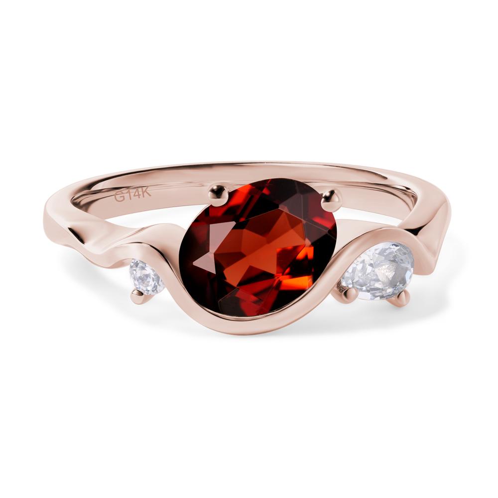 Wave Oval Garnet Engagement Ring - LUO Jewelry #metal_14k rose gold