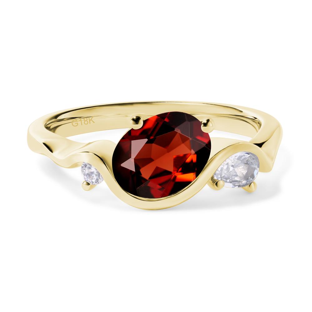 Wave Oval Garnet Engagement Ring - LUO Jewelry #metal_18k yellow gold