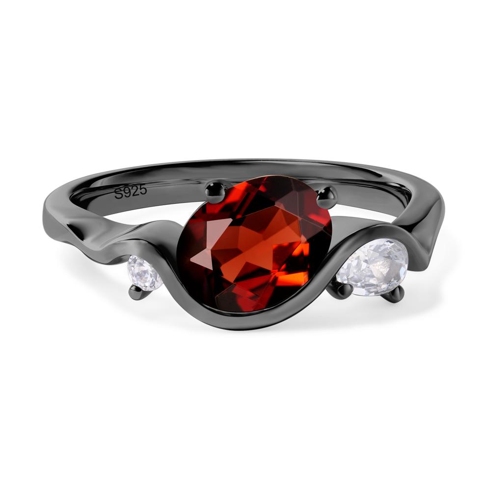 Wave Oval Garnet Engagement Ring - LUO Jewelry #metal_black finish sterling silver