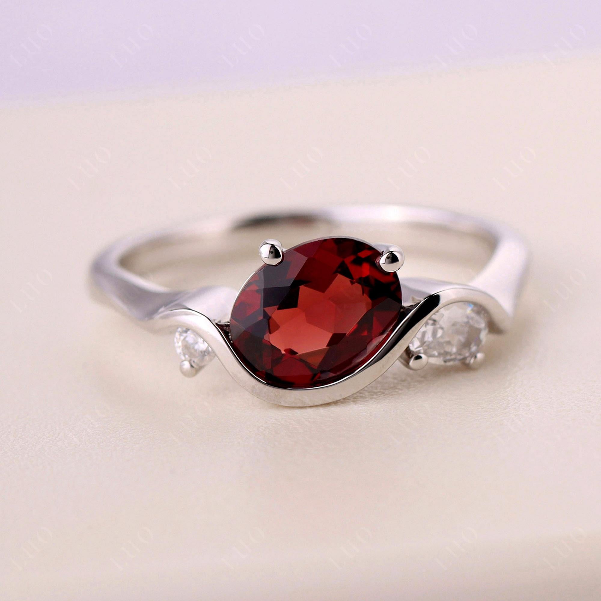Wave Oval Garnet Engagement Ring - LUO Jewelry