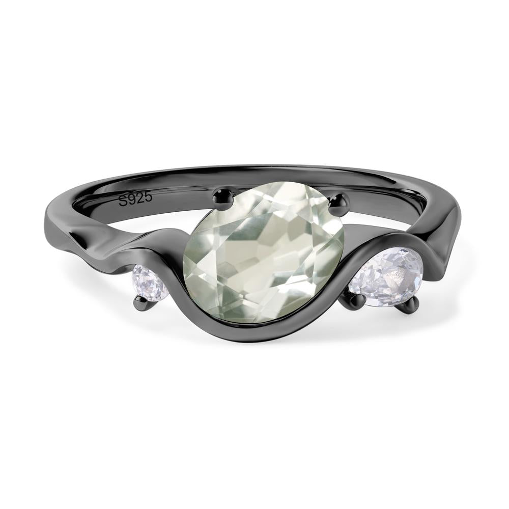 Wave Oval Green Amethyst Engagement Ring - LUO Jewelry #metal_black finish sterling silver