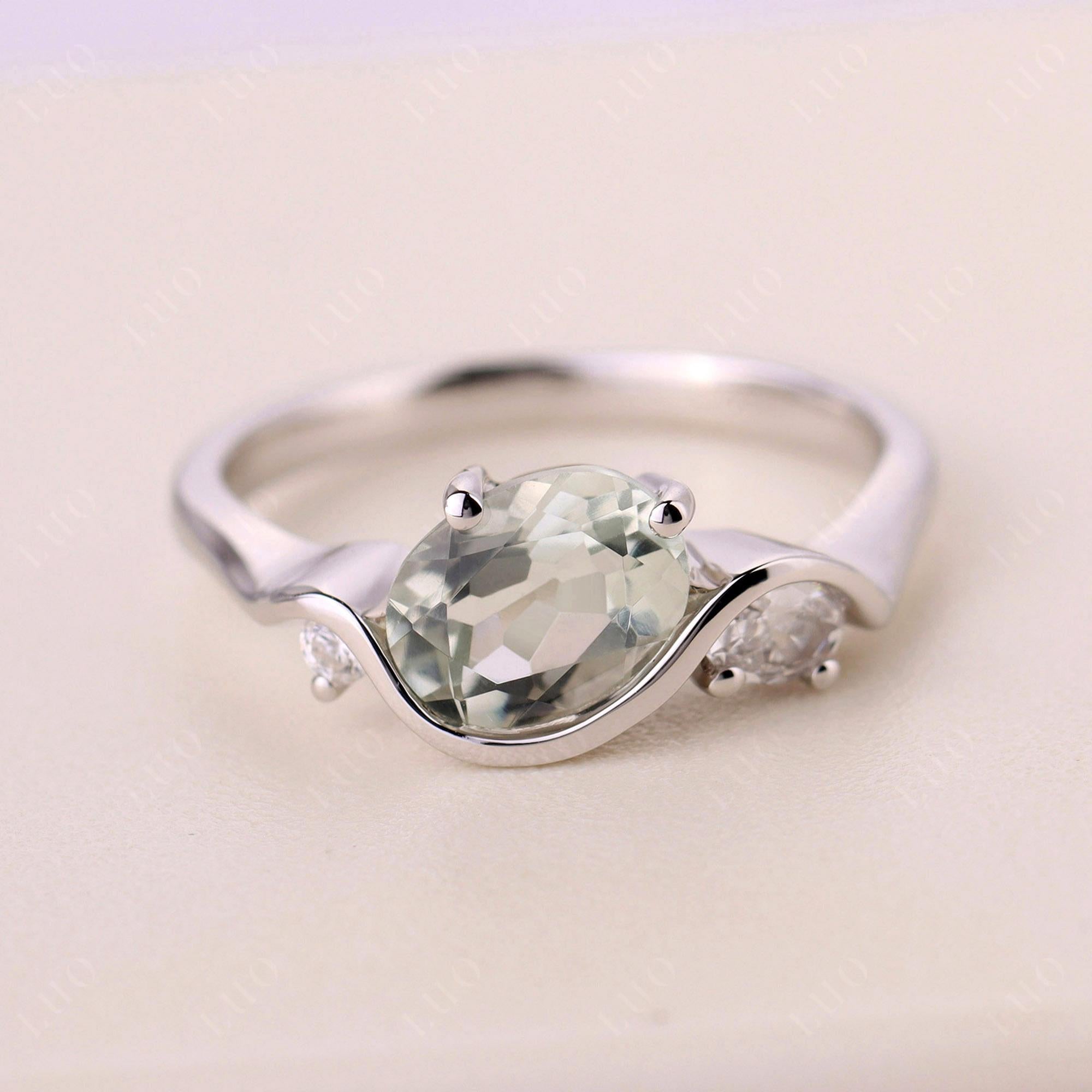 Wave Oval Green Amethyst Engagement Ring - LUO Jewelry