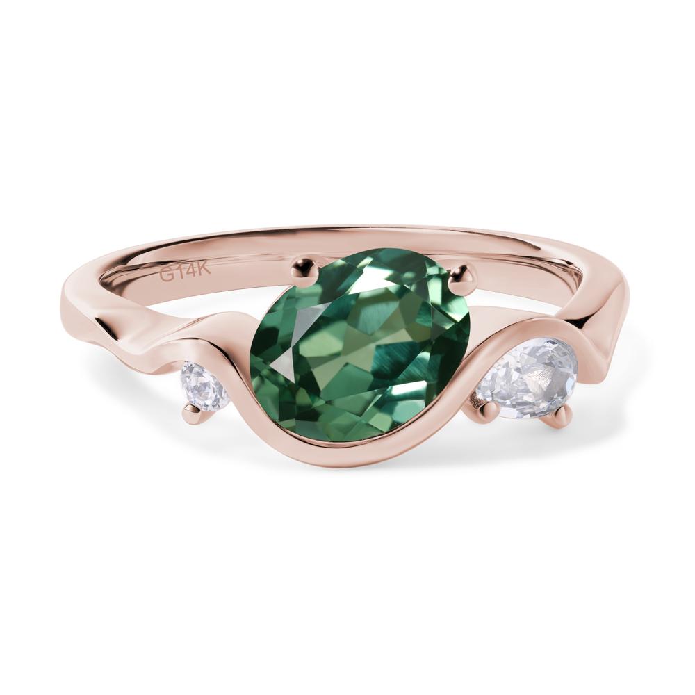 Wave Oval Green Sapphire Engagement Ring - LUO Jewelry #metal_14k rose gold