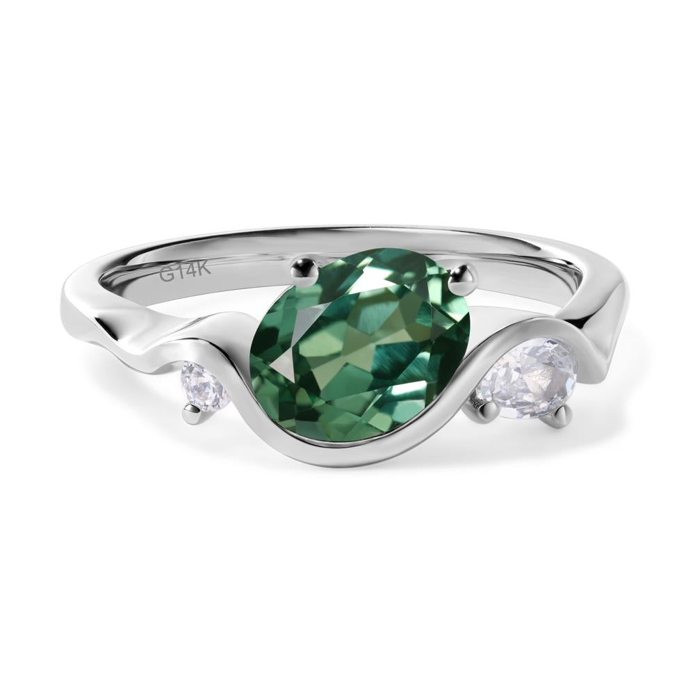 Wave Oval Green Sapphire Engagement Ring - LUO Jewelry #metal_14k white gold