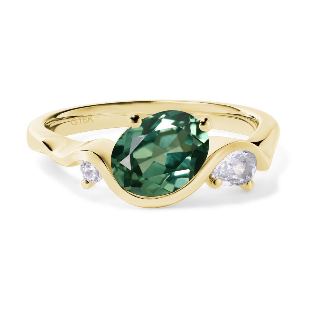Wave Oval Green Sapphire Engagement Ring - LUO Jewelry #metal_18k yellow gold