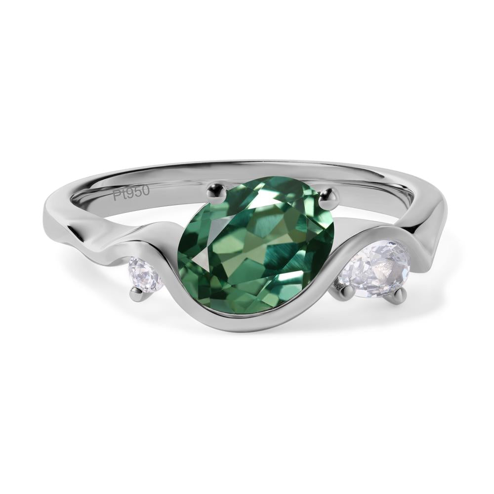 Wave Oval Green Sapphire Engagement Ring - LUO Jewelry #metal_platinum