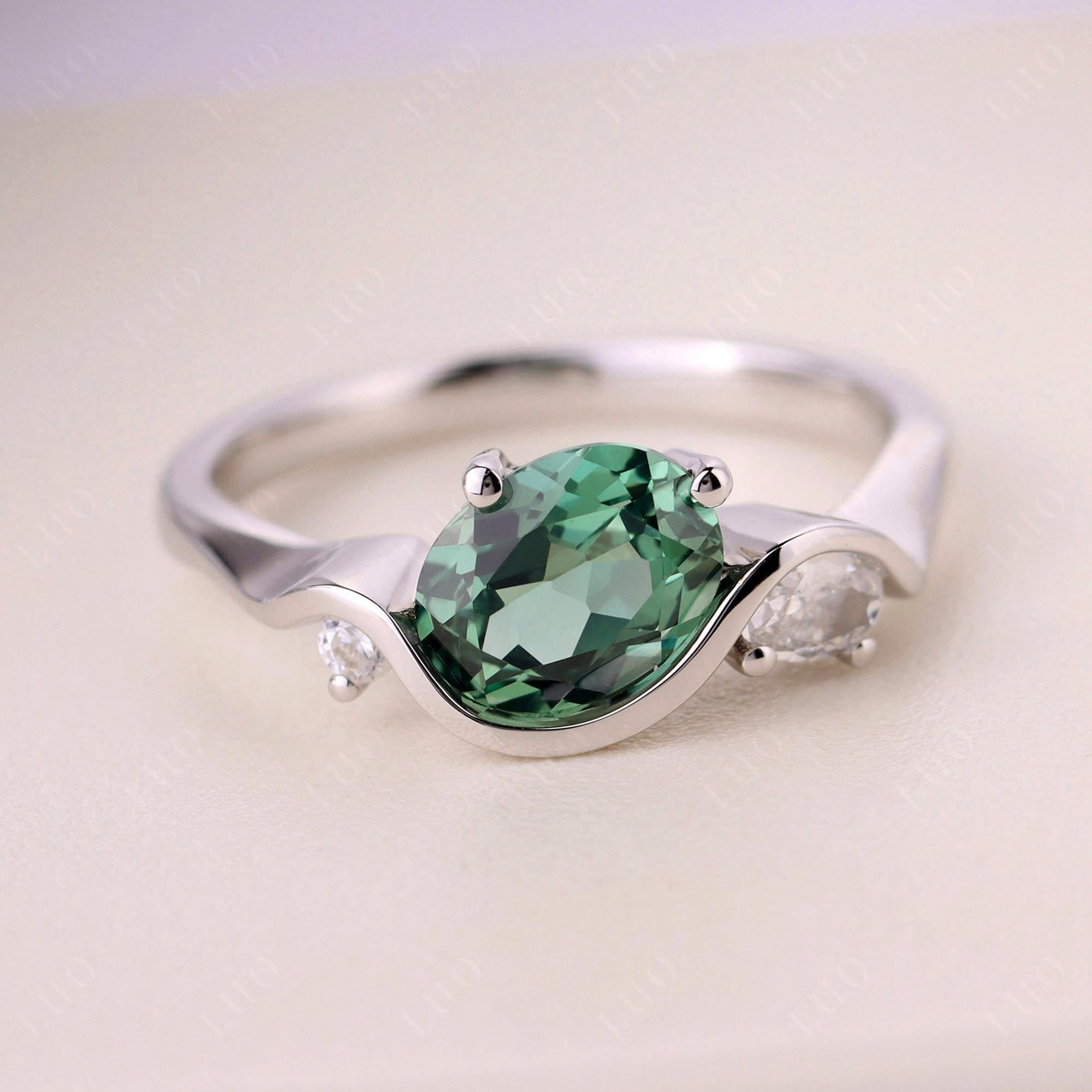 Wave Oval Green Sapphire Engagement Ring - LUO Jewelry