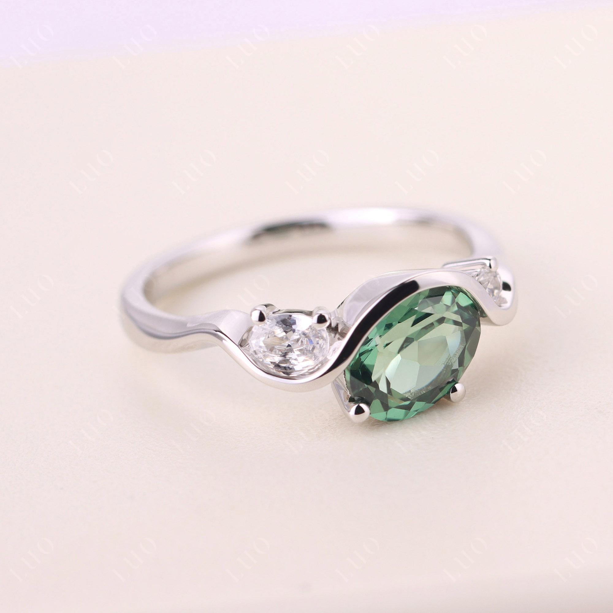 Wave Oval Green Sapphire Engagement Ring - LUO Jewelry