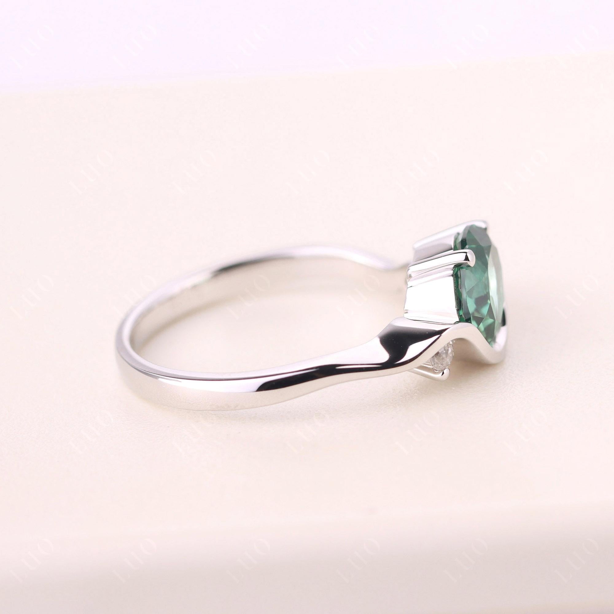 Wave Oval Green Sapphire Engagement Ring - LUO Jewelry