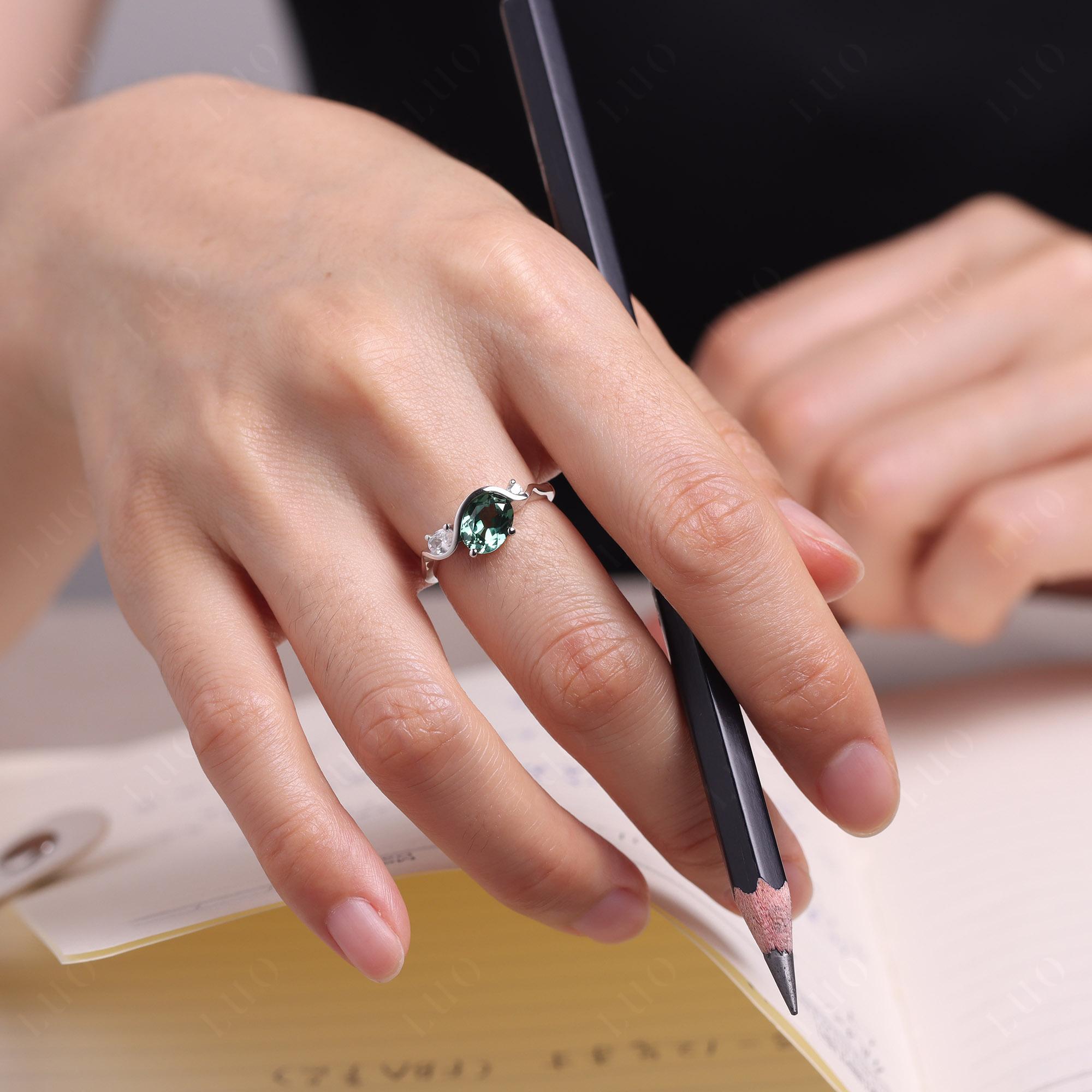 Wave Oval Green Sapphire Engagement Ring - LUO Jewelry