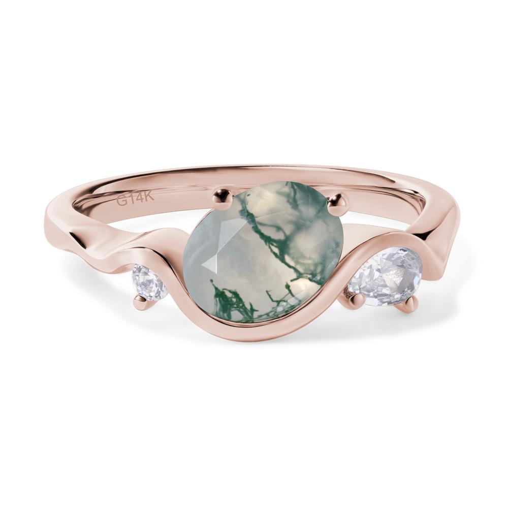 Wave Oval Moss Agate Engagement Ring - LUO Jewelry #metal_14k rose gold