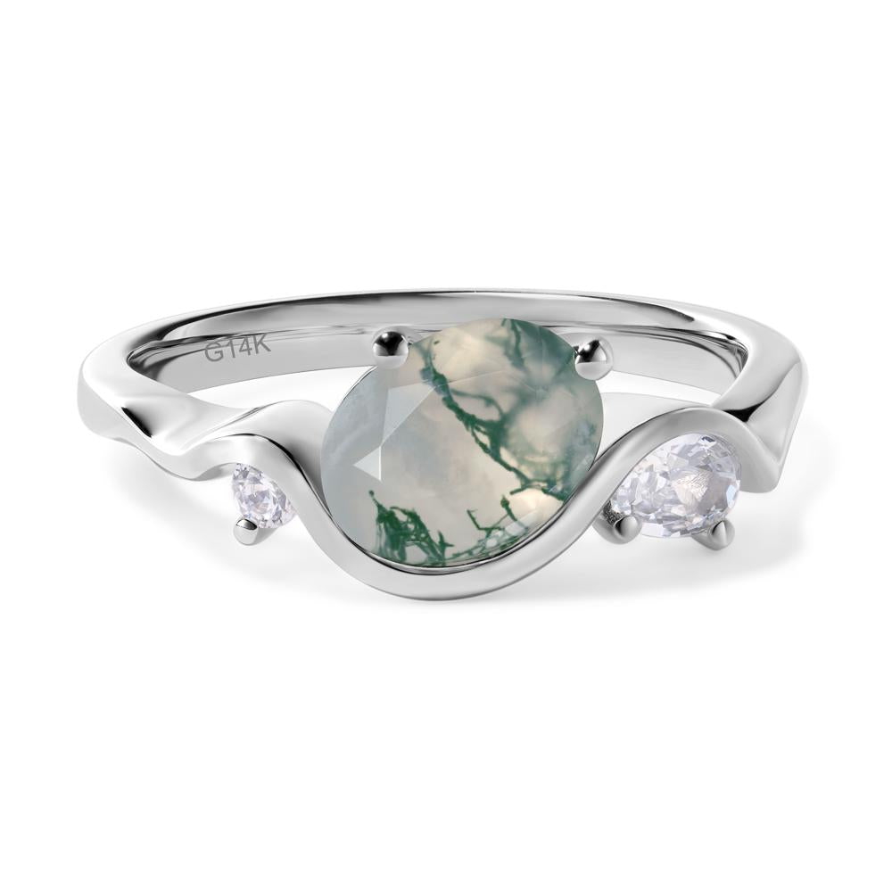 Wave Oval Moss Agate Engagement Ring - LUO Jewelry #metal_14k white gold