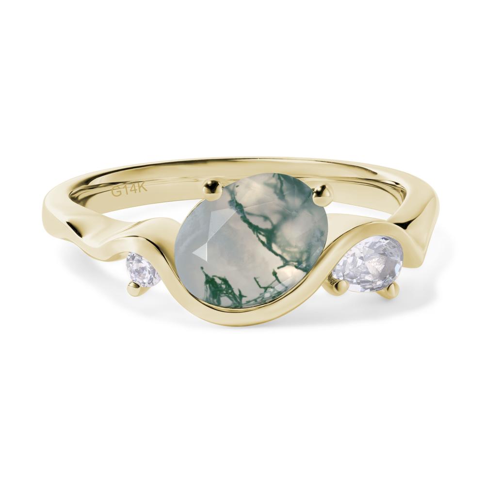 Wave Oval Moss Agate Engagement Ring - LUO Jewelry #metal_14k yellow gold