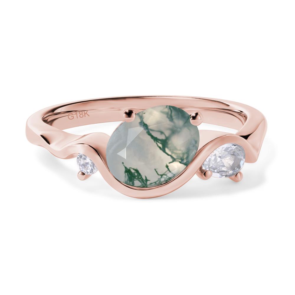 Wave Oval Moss Agate Engagement Ring - LUO Jewelry #metal_18k rose gold
