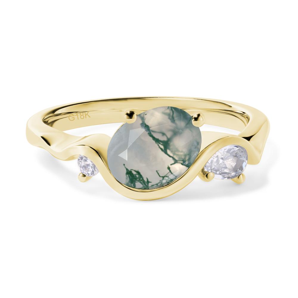 Wave Oval Moss Agate Engagement Ring - LUO Jewelry #metal_18k yellow gold